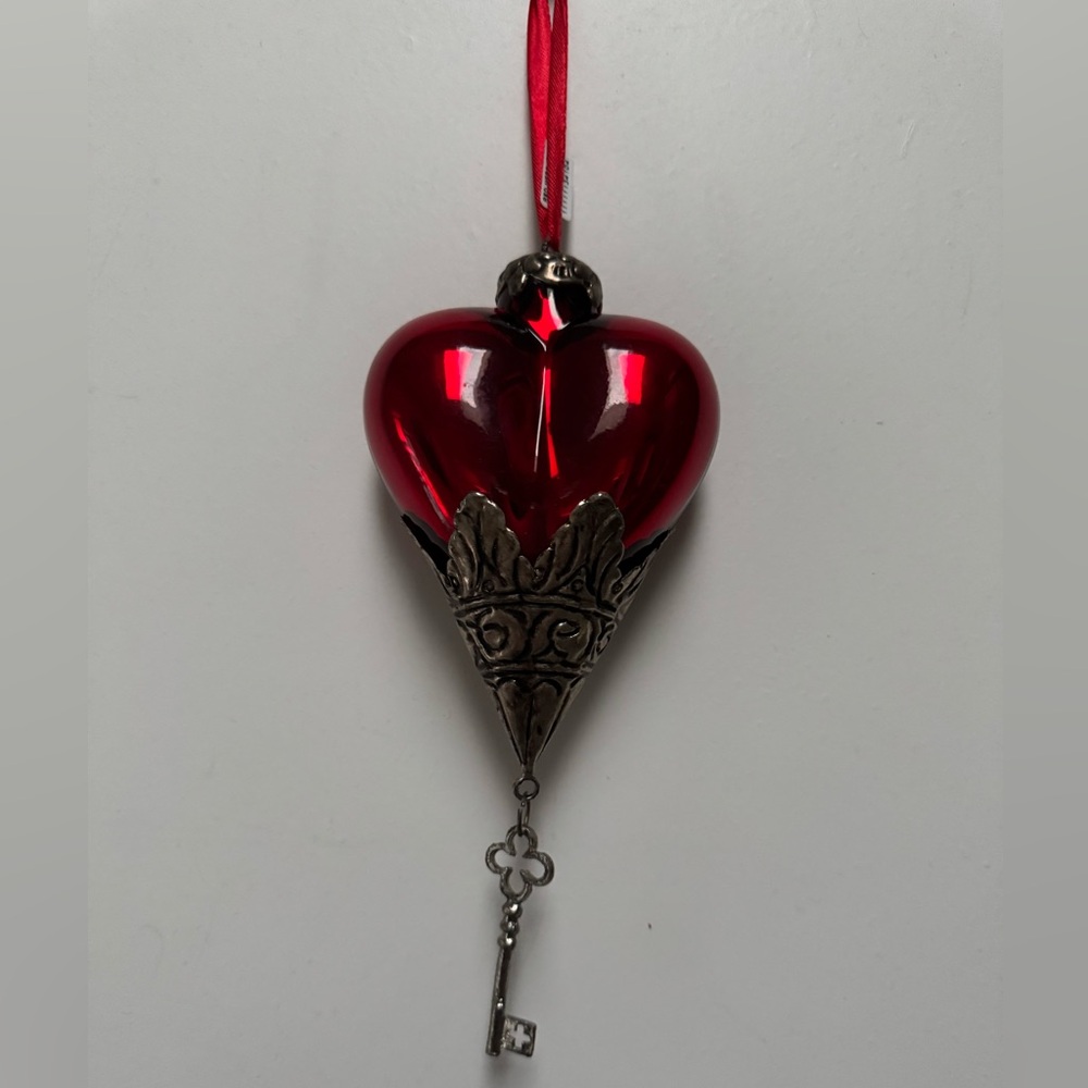 Old World Christmas Romantic Key to My Heart Red/Bronze Blown Glass Ornament